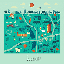Illustrated map of my home village - Dobrocin. Traditional illustration, Infographics, Drawing, Digital Illustration, Artistic Drawing, and Digital Painting project by Uranium Sorcerer - 11.30.2021