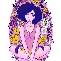 Projeto final: eu cercada de flozinhas. Un progetto di Illustrazione tradizionale, Illustrazione digitale, Illustrazione botanica e Disegno digitale di Priscila Monteiro Cândido - 30.11.2021
