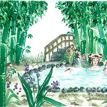 Taking a bath in the onsen. Traditional illustration, Drawing, and Watercolor Painting project by Elisa Bresciani - 12.07.2021