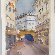 My project in Architectural Illustration with Watercolor course. Un projet de Illustration traditionnelle, Esquisse , Dessin, Aquarelle, Illustration architecturale , et Carnet de croquis de Linda Schneider - 14.12.2021