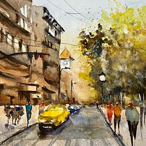 Mon projet du cours : Paysages urbains à l’aquarelle. Un projet de Beaux Arts, Aquarelle et Illustration architecturale de Béatrice Gueguen - 14.12.2021