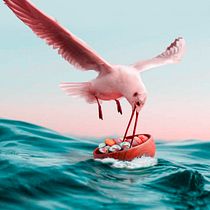 Mi Proyecto del curso: Pájaro pesca sushi.. Photograph, Collage, Photo Retouching, Digital Illustration, Photographic Composition, and Photomontage project by Jose Suárez Santana - 12.16.2021