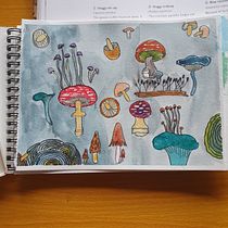 Meu projeto do curso: cogumelos embaixo do mar . Ilustração tradicional, Artes plásticas, Pintura, Pintura em aquarela, e Teoria da cor projeto de Caroline Vilasboas - 28.12.2021