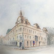 My project in Architectural Sketching with Watercolor and Ink course. Sketching, Drawing, Watercolor Painting, Architectural Illustration, Sketchbook & Ink Illustration project by imuller - 01.02.2022