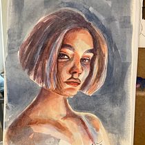 My project in Artistic Portrait with Watercolors course. Fine Arts, Painting, Watercolor Painting, and Portrait Drawing project by Carmen Zea - 01.13.2022