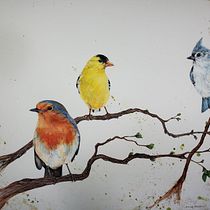 "Spring": My project in Artistic Watercolor Techniques for Illustrating Birds course. Traditional illustration, Watercolor Painting, Realistic Drawing, and Naturalistic Illustration project by Emma Marlow - 01.14.2022