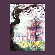 My project in Watercolor Illustration with Japanese Influence course. Traditional illustration, Drawing, and Watercolor Painting project by Arina Zheliznyak - 01.16.2022