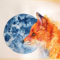 Fox in the moonlight. Un projet de Illustration traditionnelle, Aquarelle, Dessin réaliste et Illustration naturaliste de vgerringetsy - 19.01.2022
