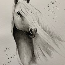 Mi proyecto del caballo blanco y negro. Jacqueline . Un projet de Illustration traditionnelle, Aquarelle, Dessin réaliste et Illustration naturaliste de invermajaca - 16.01.2022