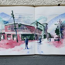 My Project: "Eonnis Nudeln" - Street Scene from South Korea Ein Projekt aus dem Bereich Traditionelle Illustration, Malerei, Architektonische Illustration und Illustration mit Tinte von Silke - 20.01.2022