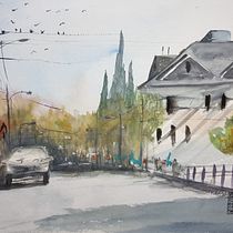 Mein Kursprojekt: Illustration moderner Landschaften mit Aquarell. Projekt z dziedziny  Sztuki piękne i Malowanie akwarelą użytkownika Ivo Petschke - 22.01.2022