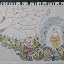 Mi Proyecto del curso: Ilustración en acuarela con influencia japonesa. Traditional illustration, Drawing, and Watercolor Painting project by Andreina - 01.23.2022