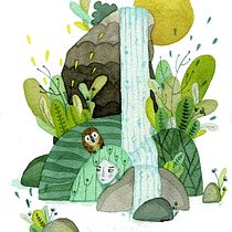 Il gufo e la cascata. Een project van Traditionele illustratie, Schilderij, Tekening met potlood, Aquarelschilderen, Kinderillustratie y Verhaallijn van irenuz - 26.01.2022