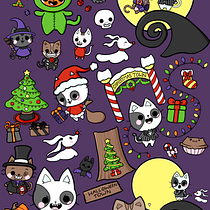 Nightmare Before Catmas!. Traditional illustration, Character Design, Digital Illustration, and Manga project by sadie_belsey - 01.25.2022