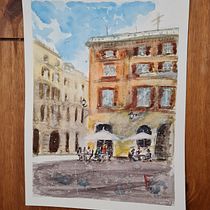 Mon projet du cours : Techniques modernes pour des ​paysages urbains à l'aquarelle. Un progetto di Pittura e Pittura ad acquerello di Virginie - 04.02.2022
