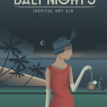 Poster for Gin Brand "Bali Nights". Traditional illustration, Fine Arts, Poster Design, and Digital Illustration project by Fabian Hunziker - 02.09.2022