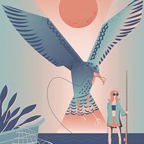 Seagull and the girl – vector illustration. Een project van Traditionele illustratie, Vectorillustratie, Digitale illustratie y Redactionele illustratie van Yana Strunina - 09.02.2022