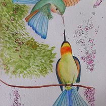 Um voo para o amor. Traditional illustration, Watercolor Painting, Realistic Drawing, and Naturalistic Illustration project by Antonieta Pavanelo - 02.14.2022