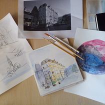 Mein Kursprojekt: Architektonische Zeichnung mit Aquarell und Tinte. Sketching, Drawing, Watercolor Painting, Architectural Illustration, Sketchbook & Ink Illustration project by Isabella - 02.17.2022
