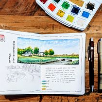 Mijn project van de cursus: Een reisschetsboekje maken met aquarel. Projekt z dziedziny Trad, c, jna ilustracja, Malowanie akwarelą,  R, sunek architektoniczn i Sketchbook użytkownika annekevanvleeren - 20.02.2022