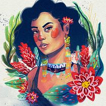 Meu projeto do curso: Retrato ilustrado com elementos botânicos. Un progetto di Illustrazione tradizionale, Illustrazione digitale, Illustrazione botanica e Disegno digitale di Thaís Silva - 18.02.2022