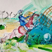 Introduzione all’illustrazione infantile: Don Quijote. Traditional illustration, Fine Arts, Painting, Pencil Drawing, Drawing, Watercolor Painting, Children's Illustration, and Narrative project by Chiara Rebesco - 11.09.2023