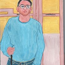Acuarela de mi esposo en la entrada del museo de Louvre.- Paris.. Fine Arts, Painting, Watercolor Painting, and Portrait Drawing project by Natalia Saenz - 02.27.2022