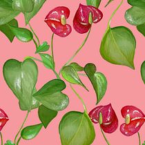 Anthurium Motif - Handpainted in watercolours . Un projet de Illustration botanique, Illustration numérique , et Dessin numérique de Gina S - 03.03.2022