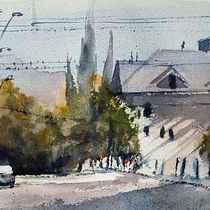 Mon projet du cours : Création de paysages contemporains à l'aquarelle. Projekt z dziedziny  Sztuki piękne i Malowanie akwarelą użytkownika Marie Louise FLOCH - 09.03.2022