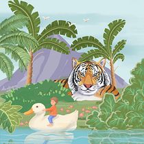 Digital painting: Tiger promenade and joyful jungle. Traditional illustration, Digital Illustration, and Naturalistic Illustration project by Andrea Snuggs - 04.30.2022