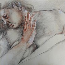 Self. Portrait as Susanna and the elders. Charcoal, sanguine, and white chalk on toned cotton paper. . Fine Arts, Sketching, Drawing, Portrait Drawing, Realistic Drawing, and Artistic Drawing project by Dawn Duthie - 04.11.2022