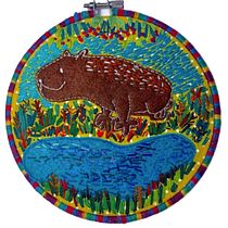 Mi Proyecto del curso: Ilustración textil de una capibara. Un projet de Création d'accessoires, Création de costumes, Broderie, Théorie des couleurs , et Design textile de adeobaldia - 14.03.2022