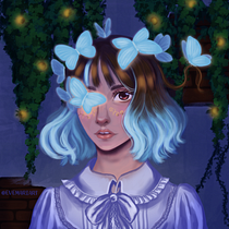 The butterfly girl (Final course work). Traditional illustration, Drawing, Digital Illustration, Portrait Drawing, Digital Drawing, and Digital Painting project by romanovska_evelina - 03.19.2022