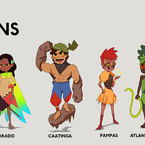 LINE-UP: ECO GUARDIANS (Protectors of brazilian biomes). Un projet de Illustration traditionnelle, Animation, Conception de personnages, Jeux vidéo , et Conception de jeux vidéo de Petry Lopes - 20.03.2022