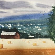 Barn and Bales. Projekt z dziedziny  Sztuki piękne,  Malarstwo i Malowanie akwarelą użytkownika Connie Shepherd - 21.03.2022