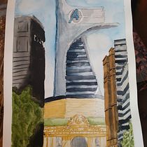 Avengers Tower. Sketching, Drawing, Watercolor Painting, Architectural Illustration, Sketchbook & Ink Illustration project by catcherchick98 - 03.21.2022