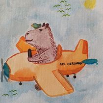 Meu projeto do curso: Técnicas de ilustração com aquarela e guache - Air Capivara. Traditional illustration, Fine Arts, Painting, Watercolor Painting, Children's Illustration, and Gouache Painting project by Marina - 03.28.2022