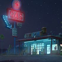 Background Painting for Animation - The Gas Station. Un proyecto de Ilustración tradicional, Animación, Ilustración digital y Pintura digital de pascal.tora - 01.04.2022