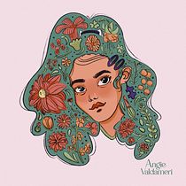 Retrato ilustrado com elementos botânicos. Un progetto di Illustrazione tradizionale, Illustrazione digitale, Illustrazione botanica e Disegno digitale di valdameriangela - 04.04.2022
