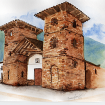Dibujo arquitectónico con acuarela y tinta. Iglesia Leymebamba. Amazonas. Perú. Watercolor Painting, Architectural Illustration, Ink Illustration, Sketching, Drawing, and Sketchbook project by Giovana Jacobo Ortiz - 04.02.2022