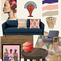 Mon projet du cours : Décoration d'intérieur d'inspiration africaine : motifs colorés. Interior Architecture, Interior Design, Decoration, Interior Decoration, and Spatial Design project by Justine HEMMERLIN - 04.11.2022