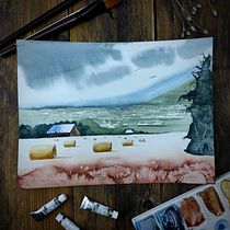 My project for course: Watercolor Landscapes: Experimental Tools and Techniques. Un projet de Beaux Arts, Peinture , et Aquarelle de Zsanett Godnics Bakos - 16.04.2022