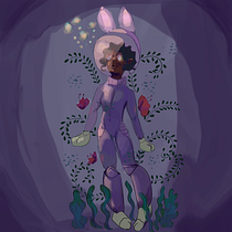 Bunny space underwater girl. Ilustração tradicional, Desenho, Ilustração digital, Pintura em aquarela, e Teoria da cor projeto de Ana Beatriz A. Said - 12.04.2022
