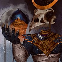 Meu projeto do curso: Técnicas de ilustração com aquarela digital - KHONSU, GOD OF THE MOON. Projekt z dziedziny Trad, c, jna ilustracja, Ilustracja c, frowa, Malowanie akwarelą, Portret, R, sunek c i frow użytkownika inaciogd - 24.04.2022