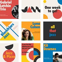 Instagram templates for an event: Jazz Series at a pretend venue. Design, Br, ing e Identidade, Design gráfico, Tipografia, Design de logotipo, e Desenho tipográfico projeto de Nora Jorba Soler - 15.05.2022