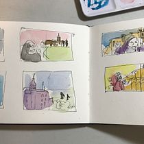 Nun in front of the Mont- Saint- Michel in Normandy.. Traditional illustration, Sketching, Creativit, Drawing, Watercolor Painting, and Sketchbook project by cantecleer - 05.11.2022