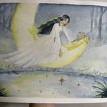 La coleccionista de estrellas . Ilustração tradicional, Pintura, Desenho, Ilustração digital, e Pintura em aquarela projeto de conde858_ - 22.05.2022