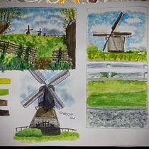 Proyecto: Molinos de Kinderdijk 2019. Traditional illustration, Watercolor Painting, Architectural Illustration, and Sketchbook project by Natalia Ramírez - 05.23.2022