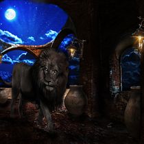 lion at night, moon.. Fotografia, Pós-produção fotográfica, VFX, Retoque fotográfico, Fotografia artística, Composição fotográfica, e Fotomontagem projeto de Michel Silva - 30.05.2022