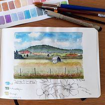 Mon projet du cours : Carnet de voyage à l’aquarelle. Traditional illustration, Watercolor Painting, Architectural Illustration, and Sketchbook project by monique_billaud - 06.02.2022